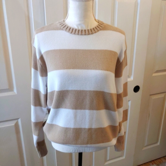 Brandy Melville Sweaters - Brandy Melville "Brianna" Sweater Cream and Tan Striped Women's Oversized One Sz